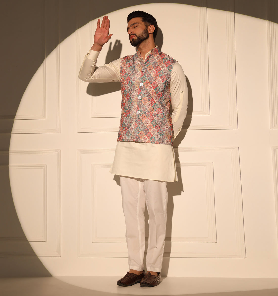 Sultan Kurta Jacket Set with Pyjama Set of 3 Mad Clothing India