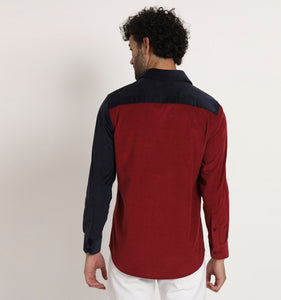 Red & Navy Colorblock Corduroy Shirt