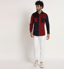 Load image into Gallery viewer, Red &amp; Navy Colorblock Corduroy Shirt
