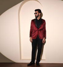 Load image into Gallery viewer, Maroon Velvet Tuxedo Blazer
