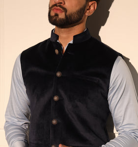 Maurya Navy Blue Velvet Nehru Jacket