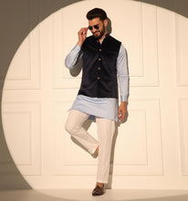 Load image into Gallery viewer, Maurya Navy Blue Velvet Nehru Jacket
