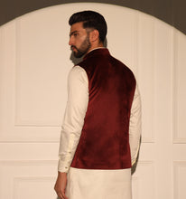 Load image into Gallery viewer, Akbar Velvet Kurta Jacket Set with Pyjama (Set of 3)
