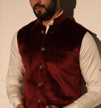 Load image into Gallery viewer, Akbar Velvet Kurta Jacket Set with Pyjama (Set of 3)
