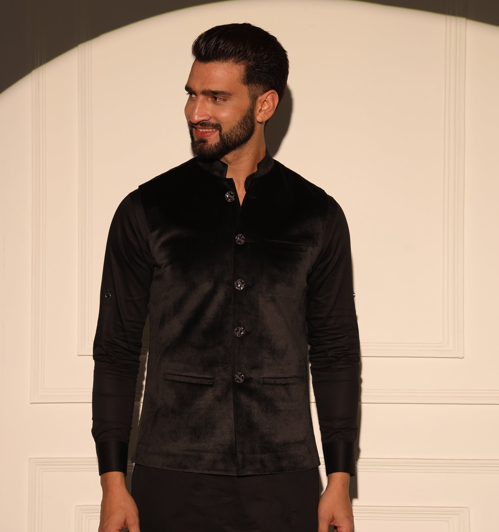 Nehru Jacket Winter Half Jacket For Mens Mewar Black Velvet Nehru