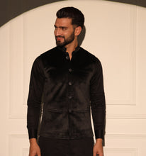 Load image into Gallery viewer, Mewar Black Velvet Nehru Jacket
