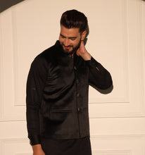 Load image into Gallery viewer, Mewar Black Velvet Nehru Jacket
