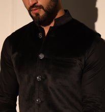 Load image into Gallery viewer, Mewar Black Velvet Nehru Jacket
