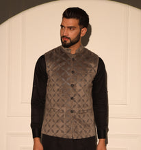 Load image into Gallery viewer, Mirza Grey Velvet Nehru Jacket
