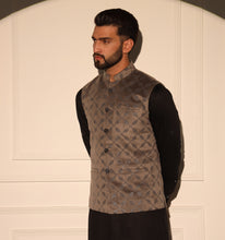Load image into Gallery viewer, Mirza Grey Velvet Nehru Jacket
