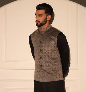 Mirza Grey Velvet Nehru Jacket