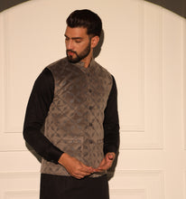 Load image into Gallery viewer, Mirza Grey Velvet Nehru Jacket
