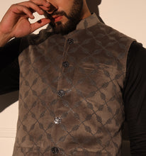 Load image into Gallery viewer, Mirza Grey Velvet Nehru Jacket
