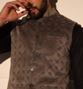 Mirza Grey Velvet Nehru Jacket