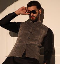 Load image into Gallery viewer, Mirza Grey Velvet Nehru Jacket
