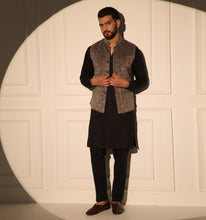 Load image into Gallery viewer, Mirza Grey Velvet Nehru Jacket
