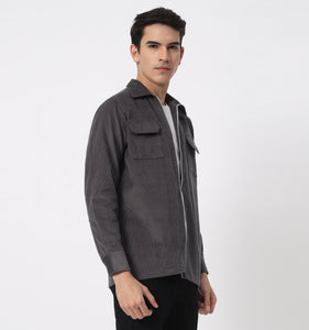 Grey Corduroy Zippered Overshirt