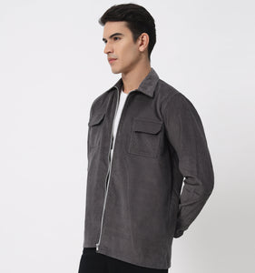 Grey Corduroy Zippered Overshirt