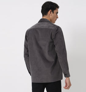 Grey Corduroy Zippered Overshirt