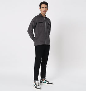 Grey Corduroy Zippered Overshirt