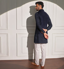 Load image into Gallery viewer, Taimur Navy Velvet Embroidered Nehru Jacket
