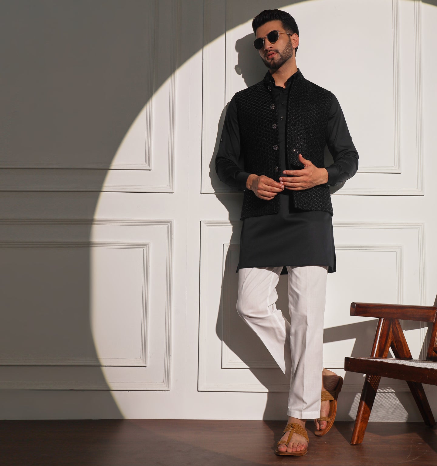 Porus Kurta Jacket Set with Pyjama (Set of 3)