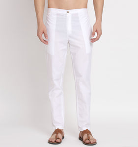 White Cotton Straight Pants