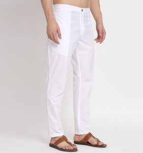White Cotton Straight Pants