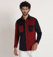 Load image into Gallery viewer, Red &amp; Navy Colorblock Corduroy Shirt
