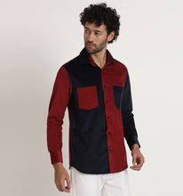 Load image into Gallery viewer, Red &amp; Navy Colorblock Corduroy Shirt
