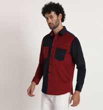 Load image into Gallery viewer, Red &amp; Navy Colorblock Corduroy Shirt

