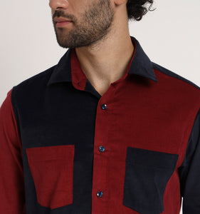 Red & Navy Colorblock Corduroy Shirt