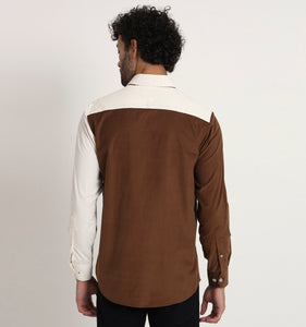 Beige & Brown Colorblock Corduroy Shirt