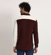 Load image into Gallery viewer, Beige &amp; Wine Colorblock Corduroy Shirt
