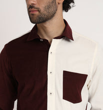 Load image into Gallery viewer, Beige &amp; Wine Colorblock Corduroy Shirt
