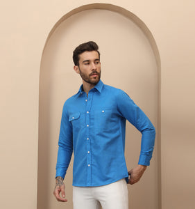Royal Blue Linen Shirt
