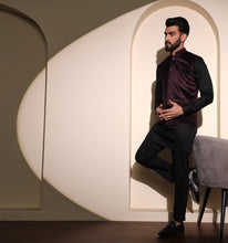 Load image into Gallery viewer, Humayun Burgundy Velvet Nehru Jacket
