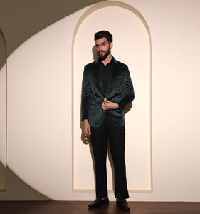 Bottle Green Velvet Blazer