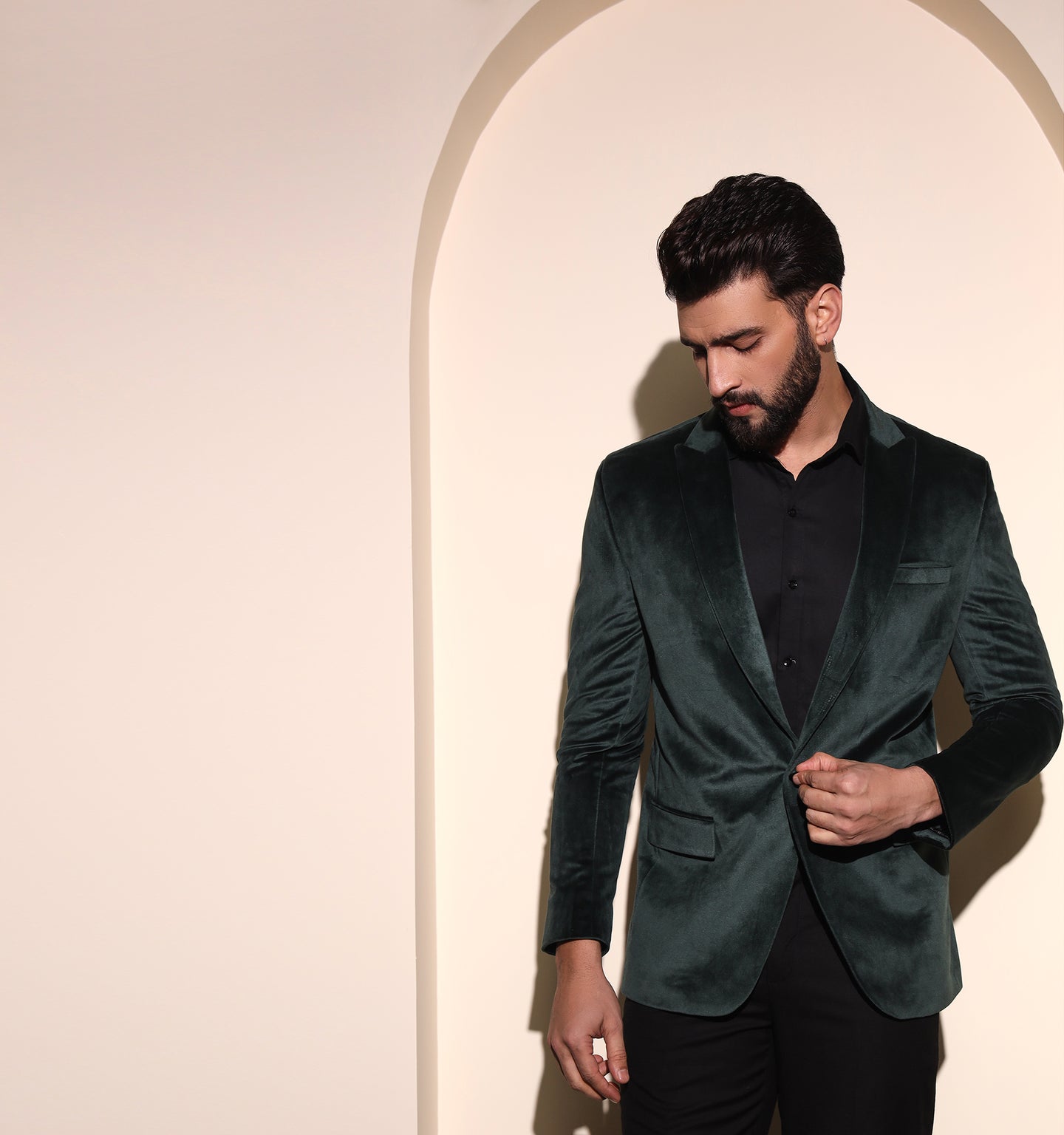 Bottle Green Velvet Blazer