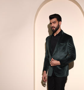 Bottle Green Velvet Blazer