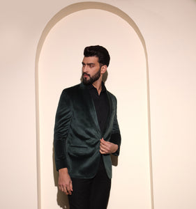 Bottle Green Velvet Blazer