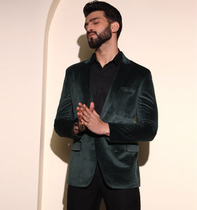 Bottle Green Velvet Blazer