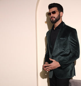 Bottle Green Velvet Blazer