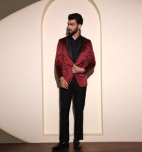 Load image into Gallery viewer, Maroon Velvet Tuxedo Blazer
