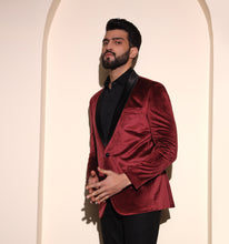 Load image into Gallery viewer, Maroon Velvet Tuxedo Blazer
