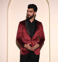 Load image into Gallery viewer, Maroon Velvet Tuxedo Blazer
