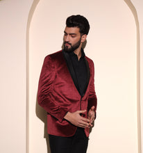 Load image into Gallery viewer, Maroon Velvet Tuxedo Blazer
