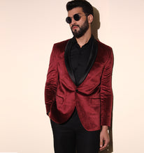Load image into Gallery viewer, Maroon Velvet Tuxedo Blazer
