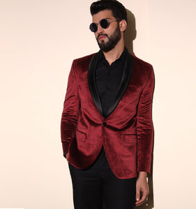 Maroon Velvet Tuxedo Blazer