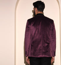 Load image into Gallery viewer, Wine Velvet Tuxedo Blazer
